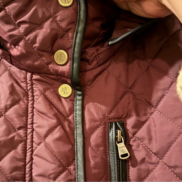 Lauren Ralph Lauren Quilted Hooded Coat XL Burgundy Equestrian Lining - Picture 5 of 14